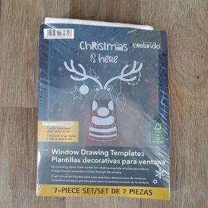 Crelando Christmas Is Here Window Drawing Templates 7-Piece Chalk Marker Art Kit
